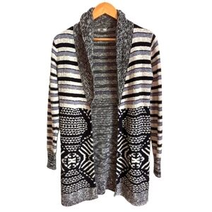 Urban OUTFITTERS Black & White Cotton Open Front Long Lined Knit Cardigan XS